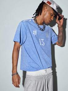 Modcrash Men's Summer Short Sleeve T-Shirt, Number 13 Graphic Print, Breathable Knit Fabric, Suitable For Casual Daily Wear - Baby Blue - View 7