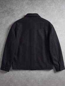 Manfinity Hypemode Men's Fall Black Metal Buckle American Vintage Streetwear Silhouette Workwear Casual Commute Daily Versatile Jacket Overcoat Vacation - Black - View 2
