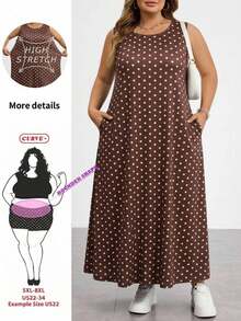 SHEIN CURVE+ 大尺碼女款秋冬波點寬鬆洋裝，休閒舒適，適合居家與通勤穿著 - 棕色 - 查看 1