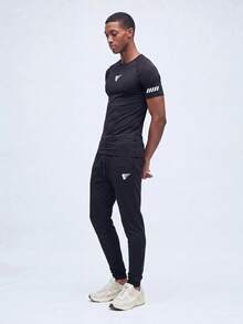 Nelvento Soul Men's Wing Print T-Shirt And Pants Sports Set, Gym Black - Black - View 3
