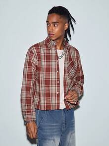 Modcrash Men's Single-Button Casual/Commuting Checkered Short-Sleeved Shirt - Red - View 5