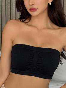 DAZY Seamless Women's Comfortable Strapless Bandeau Bra - Black - View 4