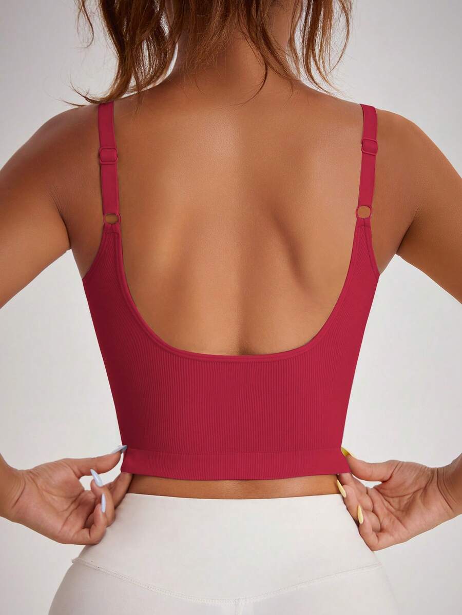 Solea Cove Women's Solid Color Ribbed Fitted Strap Sports Tank Top - Red - View 1