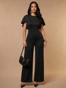Silquee Women's Frayed-Edge Fitted Elegant Mature Slip Dress, Summer Holiday Outfit, Party Office Dinner Blue Black Jumpsuit For Commuting. - Black - View 1