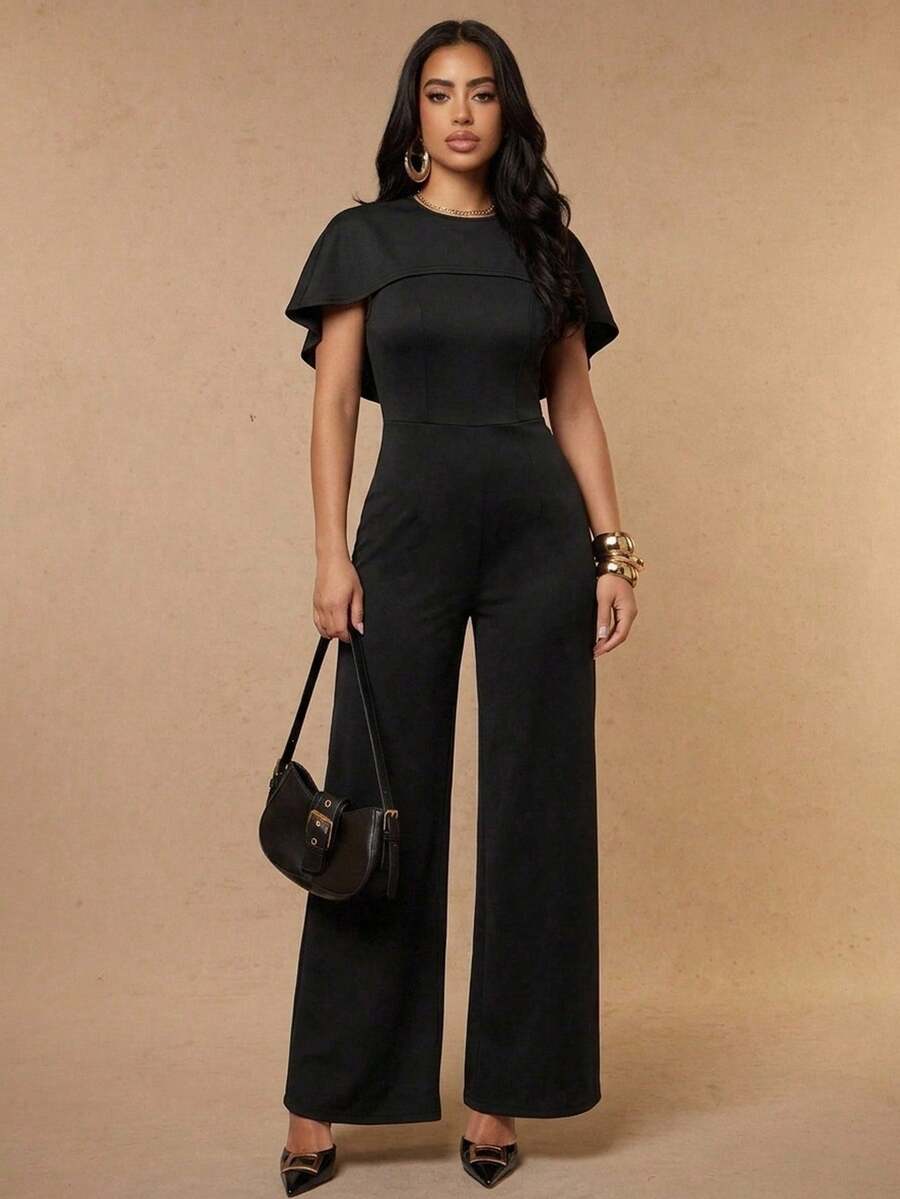 Silquee Women's Frayed-Edge Fitted Elegant Mature Slip Dress, Summer Holiday Outfit, Party Office Dinner Blue Black Jumpsuit For Commuting. - Black - View 1