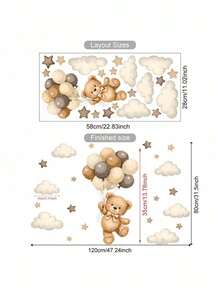 1Set Self Adhesive Durable PVC Removable Waterproof Bohemian Style Bear Balloon Nebula Pattern Wall Decals Stickers For Home Bedroom Living Room Wall Art Home Decor - Multicolor 2 - View 2