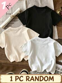 Souflis Souflis 1 Random Item From 3 Back To School Season Girls Toddler Creative Cartoon Stationery Flower Palm Book Decorative Pattern Colorful Letter Print Basic Short Sleeve T-Shirt - Black - View 2