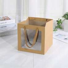 1pc/6pcs Set Square Clear Window Kraft Paper Bags, Daily Necessities Packaging Handheld Bags, Paper Flower Gift Bags With Ribbon Handles, Paper Shopping Bags, Suitable For Birthday, Wedding, Party,Valentine's Day, Easter - multicolor - View 9