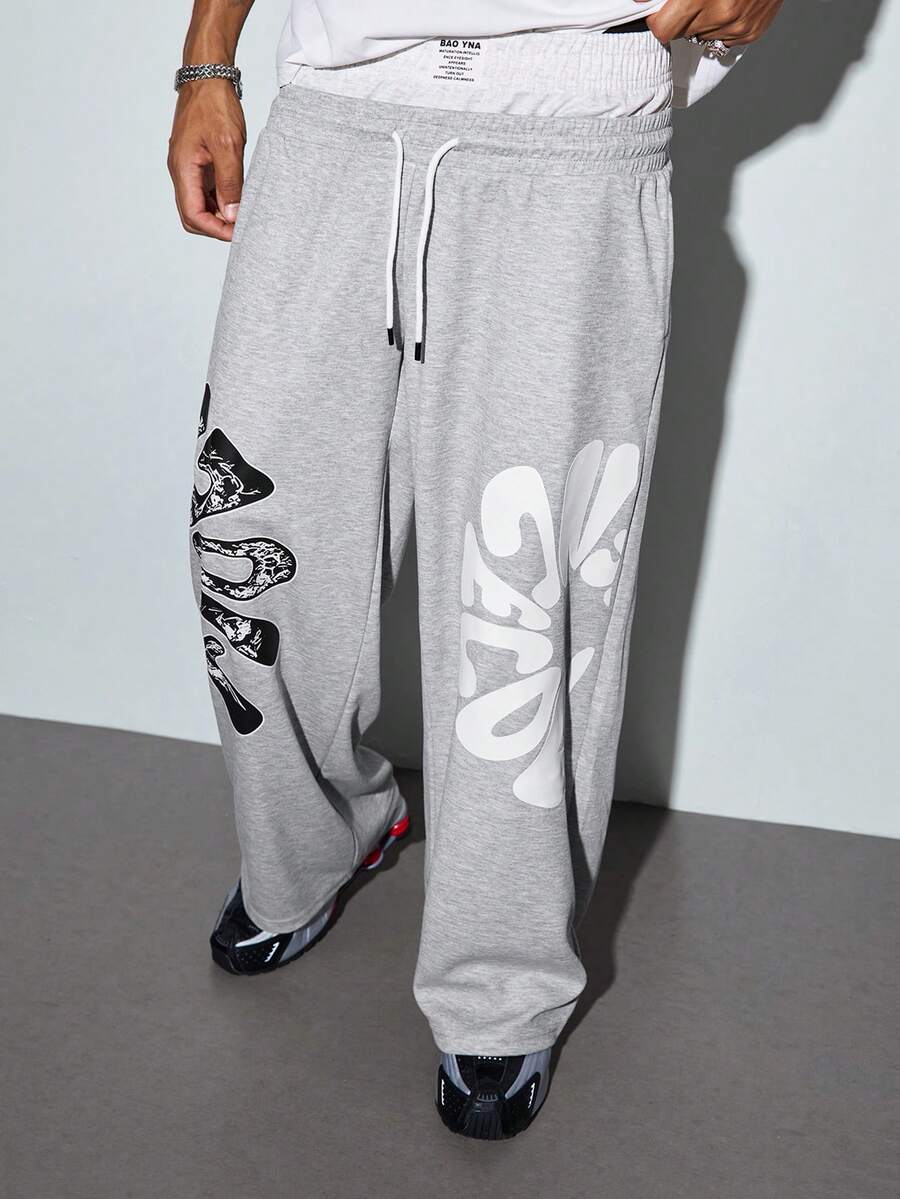 Modcrash Baggy Version - Men's Casual Fashion Printed Loose Fit Pants - Grey - View 1