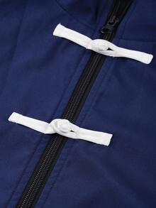 PAVTROS Men's Plus Size Contrast Color Frog Button Casual Daily Long Sleeve Jacket - Blue - View 4