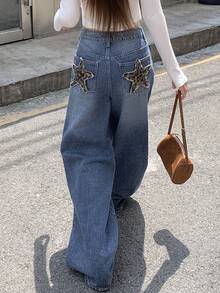 DAZY Women's Casual Daily Denim Jeans With Pocket, Button And Patchwork Fall - Blue - View 8