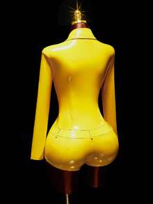 Amplova Women's Halloween Cosplay Black & Yellow Contrast Color Tight Romper Unitard Sexy Casual - Yellow - View 12