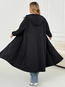 SHEIN CURVE+ Zipper Hooded Cinched Waist Plus Size Long Sleeve Jacket, Autumn Winter Outerwear, 2026 22W Hiking Rodeo Normal - Black - View 2