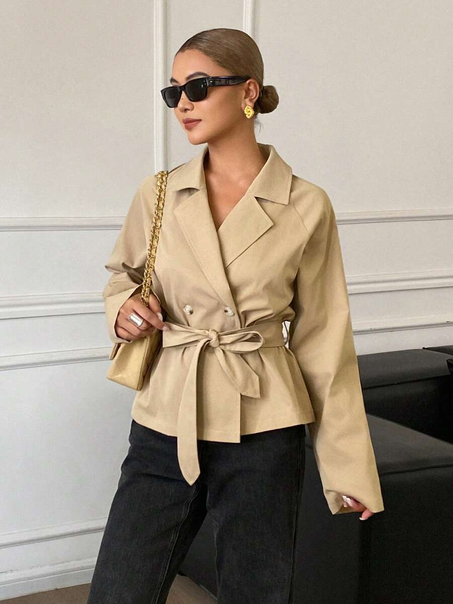 DAZY Autumn/Winter New Loose Casual Short Women's Trench Coat Jacket - Khaki - View 1