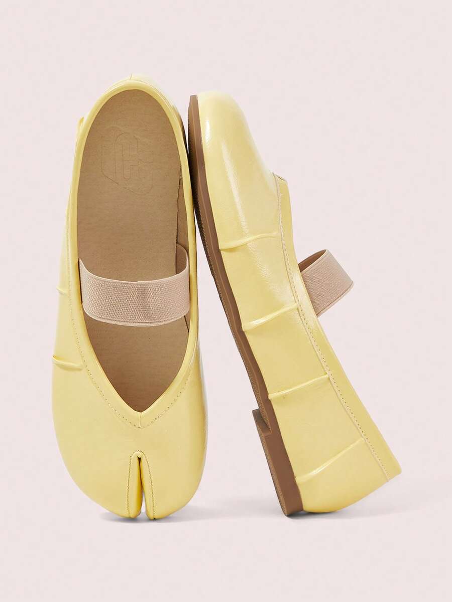 CUCCOO DOLLMOD Women's Ballet Flat Split Toe Tabi Elastic Strap Slip On Solid Color Casual Daily Yellow - lemon yellow - View 1