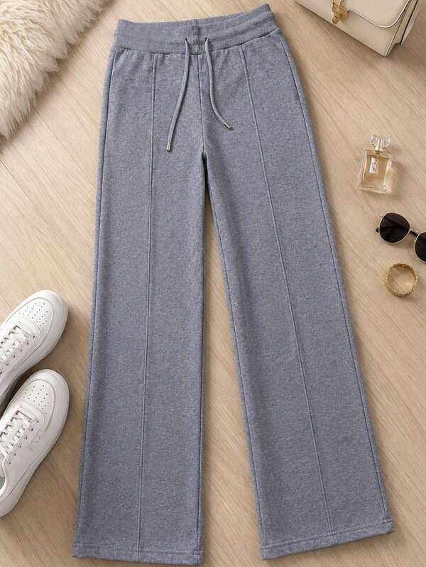 Wide Leg Pants For Women. Solid Colors Without Print. Natural Waist Fit With Adjustable Drawstring. Straight-Free. Ideal For Everyday Use. Plain Color