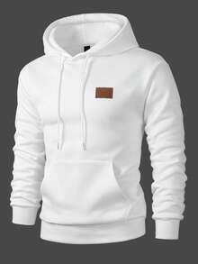 Manfinity Homme Men's Hoodie, Pure White Hooded Sweatshirt, With Pocket And Drawstring, Chest Patch Decoration Design, Simple Casual Versatile Basic Style, Spring Summer Autumn Popular Sweatshirt, Casual Comfortable Versatile, Suitable For Outings, Street Photography, Home, Travel, Vacation, Daily Wear - White - View 1