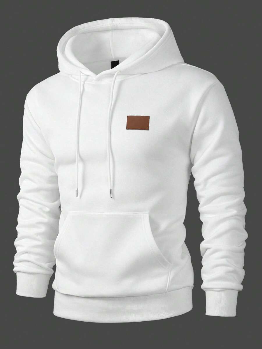 Manfinity Homme Men's Hoodie, Pure White Hooded Sweatshirt, With Pocket And Drawstring, Chest Patch Decoration Design, Simple Casual Versatile Basic Style, Spring Summer Autumn Popular Sweatshirt, Casual Comfortable Versatile, Suitable For Outings, Street Photography, Home, Travel, Vacation, Daily Wear - White - View 1