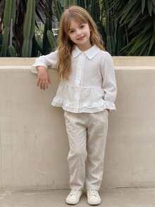 Dazy Kids Young Girl French Style Versatile Single-Breasted Ruffle Hem Blouse - White - View 4