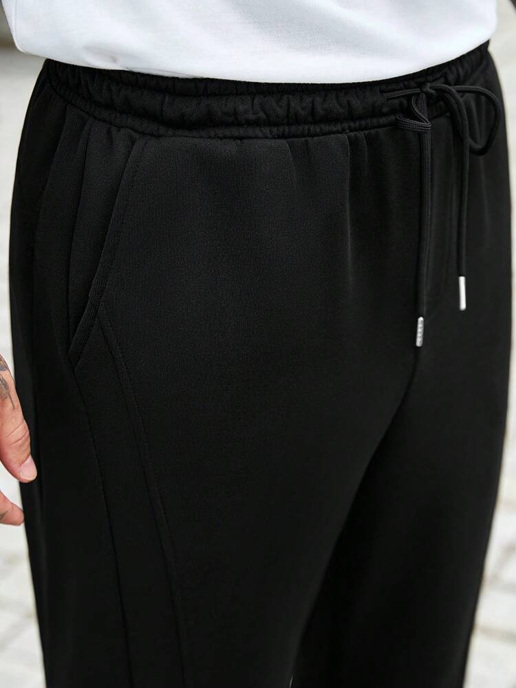 Manfinity CasualCool Men's Black Drawstring Elastic Waist Casual Sweatpants With Slanted Pockets - Black - View 6