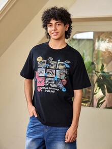 Whitmere Men's Black Eye Pattern Graffiti Vintage Print T-Shirt - Black - View 5