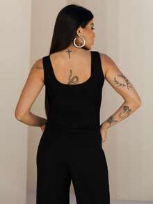 Maju Mazalli Women's Fashion U-Neck Rivet Decor Camisole Top, Summer Casual Black - Black - View 2