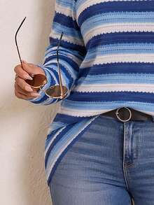 SHEIN LUNE New Plus Size Women's Fashion Casual Off-Shoulder Long Sleeve T-Shirt - Multicolor - View 3