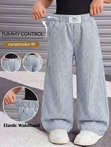 SHEIN Young Girl Y2k Versatile Soft Cotton Patch Blue Striped Denim Loose Baggy Jeans, Fall/Winter, For Young Girls Back-To-School And Daily Wear - Medium Wash - View 6