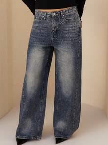 Maju Mazalli Casual Bleached Dazzling Wide Leg Jeans Fall - Blue - View 7