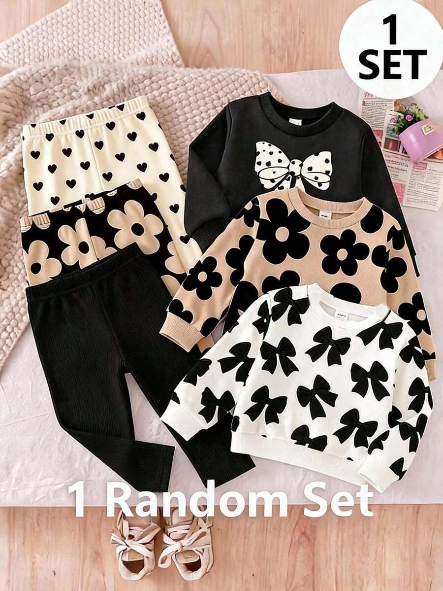 SHEIN 少女印花時尚休閒衛衣與長褲套裝 - 彩色 - 查看 1