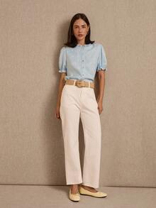 lacRébo Light Blue Floral Blouse With Ruffle Collar, Ruffled Short Sleeves And Front Button Opening - Blue - View 4