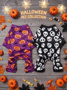PETSIN 1 PC Halloween Purple/Black And White Pumpkin & Bat Pet Four-Legged Suit - Multicolor - View 4