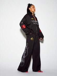 SUMWON WOMEN Central Valley Oversized Full-Zip Hoodie With Embroidered Stars Patches And American Flag Sleeve Detail - Black - View 3