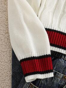 SHEIN Striped Crew Neck Sweater Boy Loose Casual Sweater Teen Boy Autumn Fall - White - View 6
