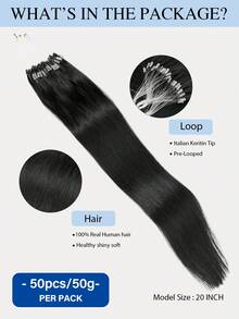 50g 50 Strands Micro Link Tip Hair Extensions 100% Real Human Hair, 16-24 Inch , Invisible Remy Cold Fusion Micro Link Tip Hair Extensions, #1 Jet Black,Long Straight Texture, Cold Fusion Installation, Buildable Fullness, Cosplay, Special Events - S1 - View 4