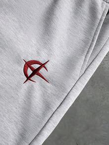 PAVTROS 男士拼接格紋抽繩腰鬆弛休閒運動長褲 - 灰色 - 查看 5