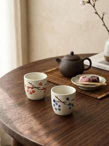 Cirelle 1個日式陶瓷茶杯，手繪花卉瓷杯無把手，傳統清酒杯 - 彩色 - 查看 2