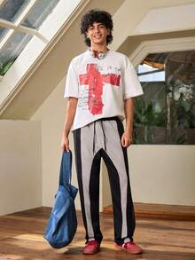 Whitmere Men's Casual Patchwork Contrast Color Pants - Black - View 3