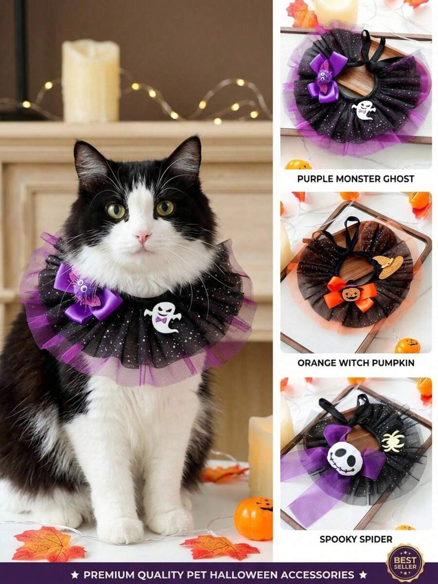 PETSIN 1PC Fall Winter Halloween New Pet Accessory, Soft Tulle Neck Wrap Decor For Puppies Kittens Pet Supplies - Multicolor - View 1