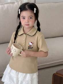 Dazy Kids HELLO KITTY | DAZY 女童休閒短袖翻領套頭T恤，KT貓咪印花 - 粉色 - 查看 7