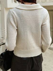 DAZY Sweater Rajut Wanita Lengan Panjang Warna Beige Polos, Potongan Ramping, Minimalis, Elegan - Krem - View 2