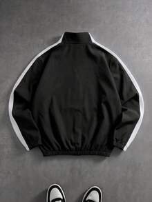 PAVTROS Men's Plus Size Colorblock Button-Up Casual Daily Long Sleeve Jacket - Black - View 2