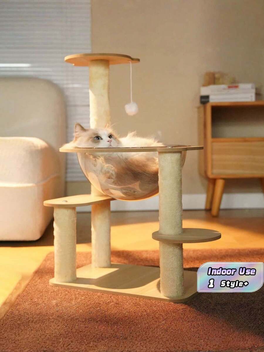 1PC Multi Tier Compact Cat Tree Tower With Space Capsule Cat Condo Scratching Posts Jump Platforms Sisal Wrapped Stable Durable Indoor Cat Activity Furniture Play House For Small Medium Cats - Multicolor - View 1