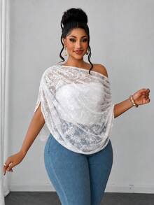 Maweii White Lace Top For Women, Ruched Asymmetrical Shoulder Design Niche Short Sleeve Blouse - White - View 4