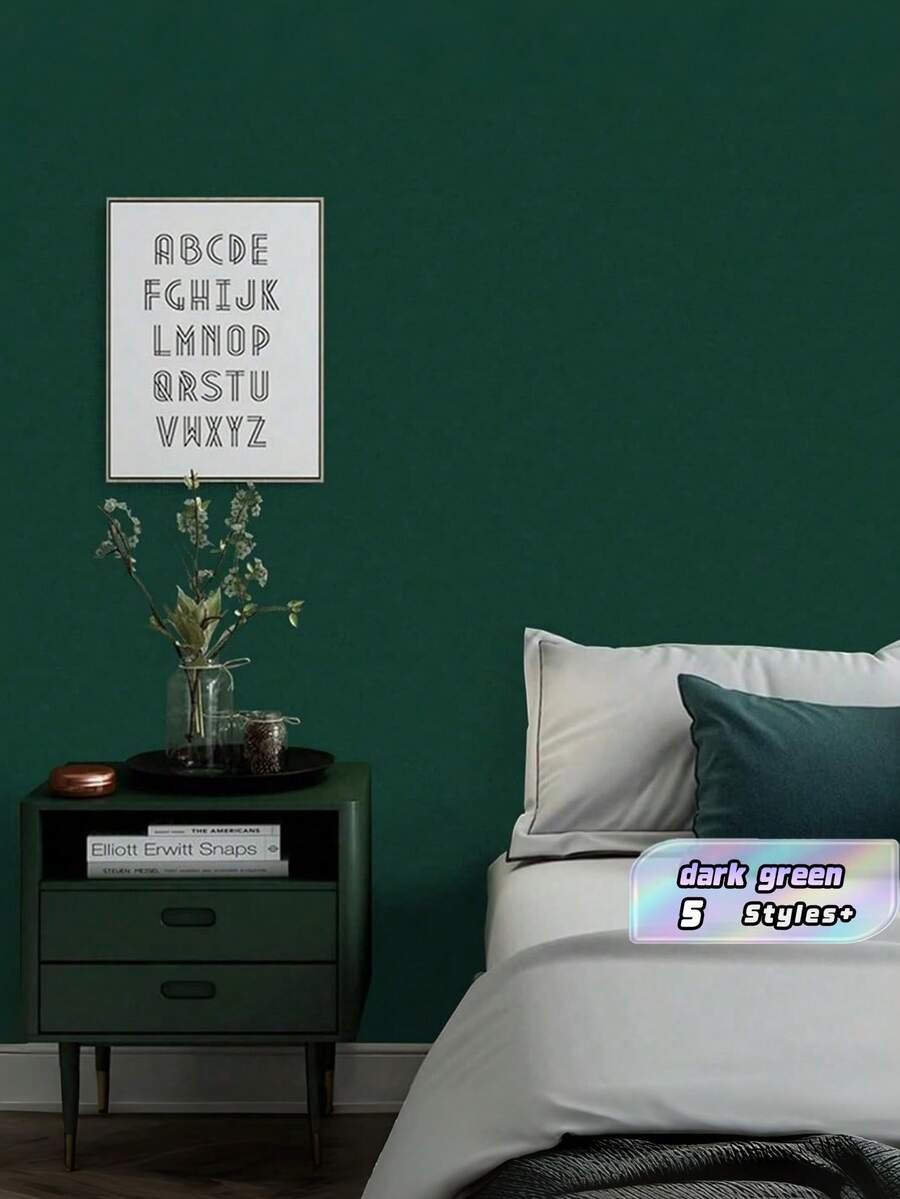 1 Roll Dark Green Self-Adhesive Wallpaper, Waterproof Vinyl Peel & Stick, Matte Thick Durable Removable, For Living Room, Cabinet, Kitchen, Bedroom, Furniture, DIY Home Decor, Easy Install, Instant Room Refresh - Dark Green - View 1