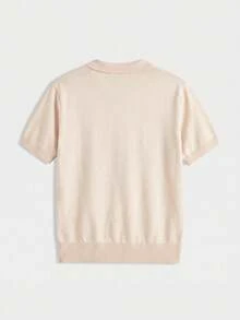 HIMLAND Men's Casual Versatile Solid Color Short Sleeve Knit Top - Apricot - View 2