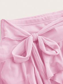 SHEIN ICON 女士多层荷叶边低腰 Y2K 迷你黑色半身裙 - 粉色 - 查看 5