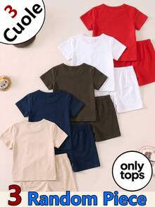3 Random Piece From 5 Designs Tops Minimalist Business Elegant Handsome Outfit , Summer Outing Choice, Minimalist Letter Print Pattern Red T-Shirt - White - View 2