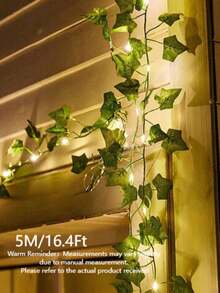 1件仿真葉串燈（2M、5M、10M），適用於居家派對、婚禮、情人節、庭院花園裝飾的仙女燈，電池供電，不含電池 - 綠葉燈串 - 查看 7