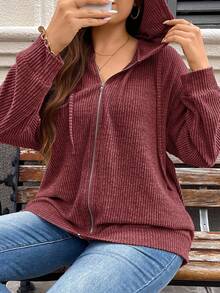 SHEIN LUNE Sudadera con capucha de hombros caídos y cordón para tallas grandes, atuendo de viaje para primavera y otoño, aeropuerto - Color caoba - Ver 3